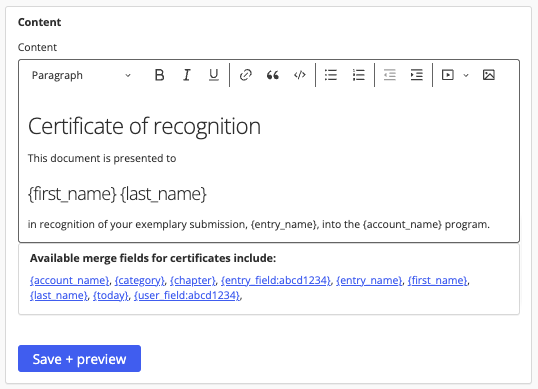 Award certificate composition example