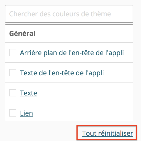 image montrant une liste d'éléments à sélectionner pour modifier la couleur