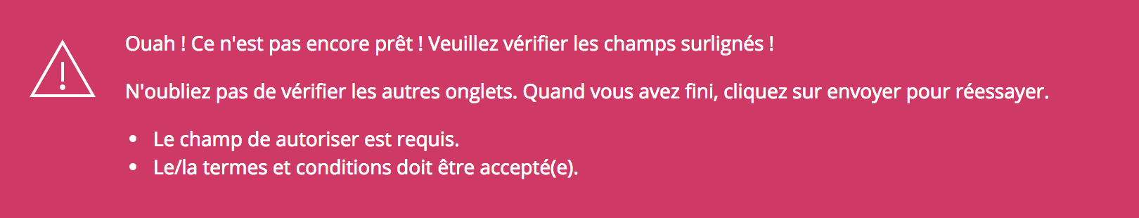 image montrant un exemple de message d'erreur
