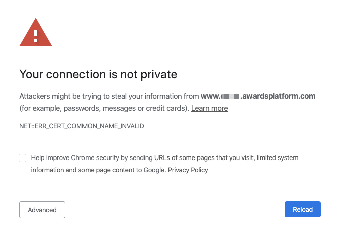 Your connection is not private - Platform Usage Support