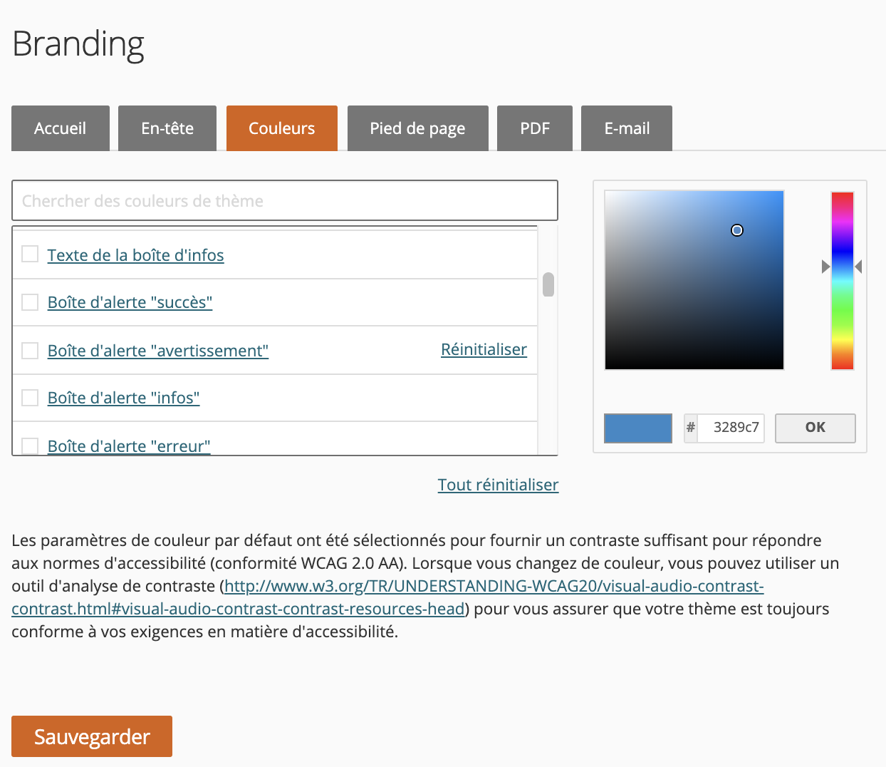 image montrant l'interface où le branding peut être modifié