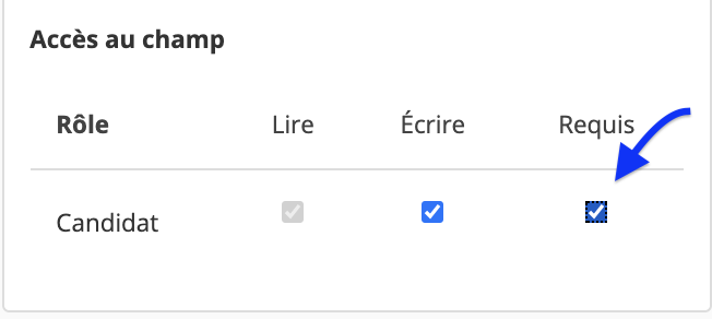 image montrant l'option qui est à cocher, à savoir l'option requis