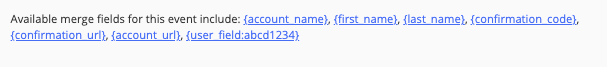 Screenshot of available merge fields