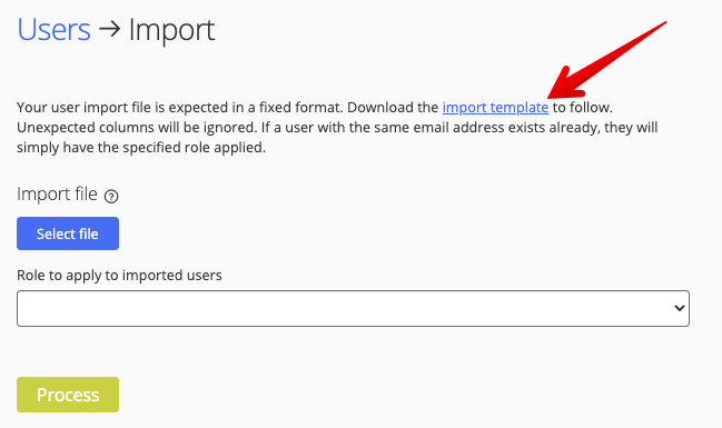 Import template link when adding users