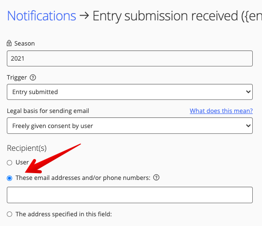Email field in notification configuration