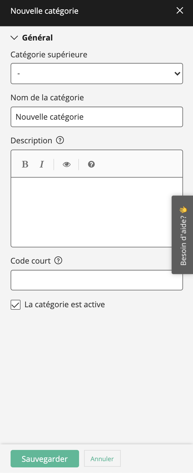 image montrant l'interface de configuration d'une catégorie