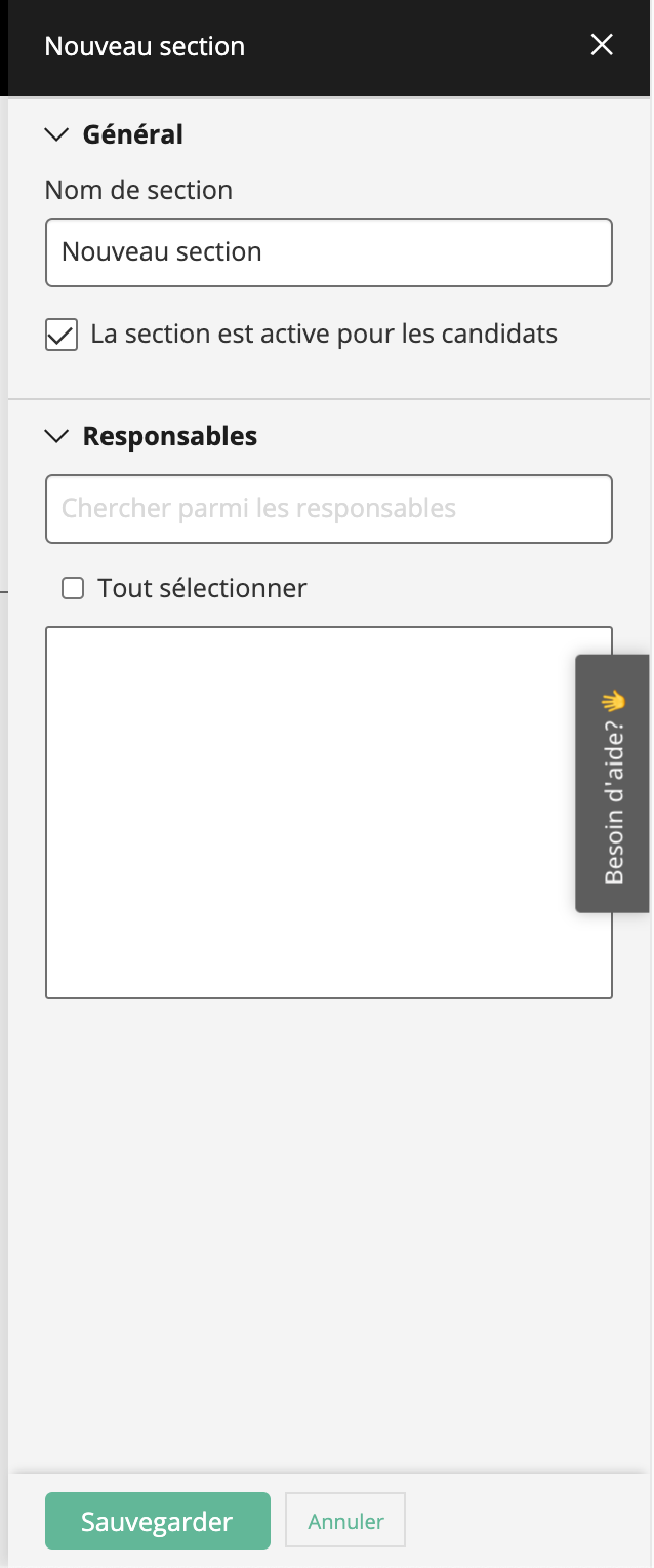 image montrant l'interface de configuration d'une section