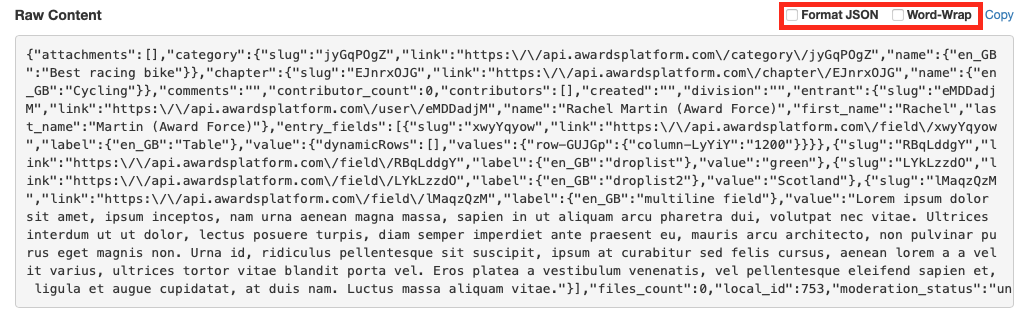 Format JSON and Word-Wrap