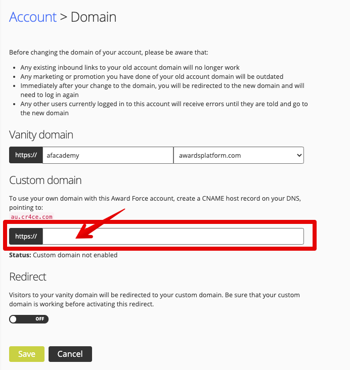 Custom domain field