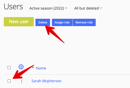 Delete button in user list view