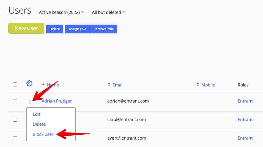 Block user option in user options