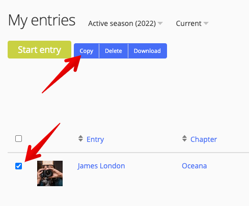 Copy button for entrants