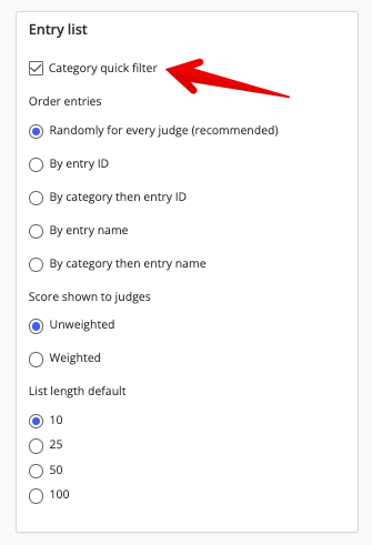 Category quick filter checkbox in a score set's Display tab