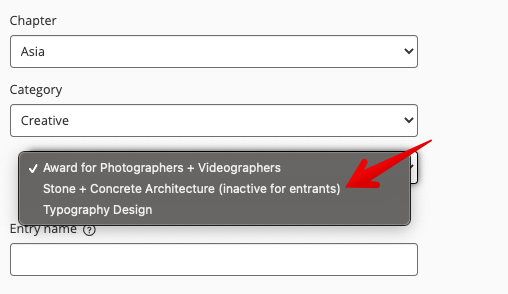 Inactive for entrants notation in category drop-down