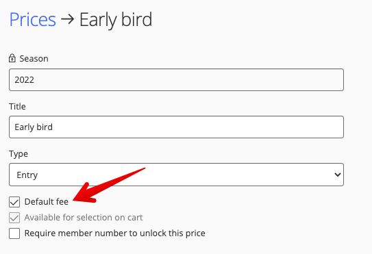 Default fee checkbox