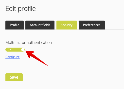 MFA toggle in user profile