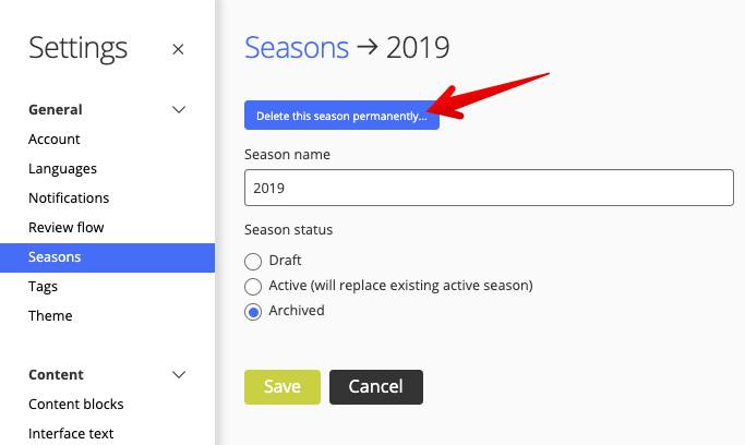 Delete this season permanently button