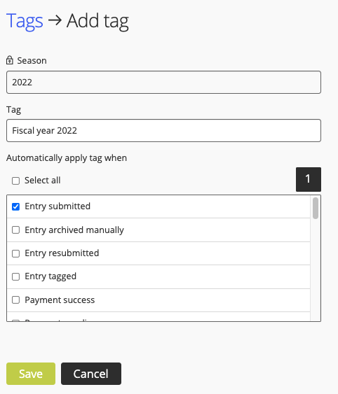 Select auto-tag option from checkbox list