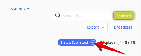 Click X next to filter to remove