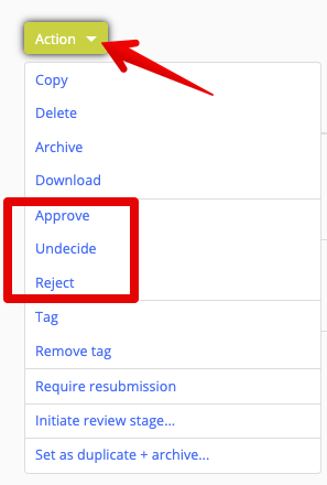 Moderation options in Action drop-down