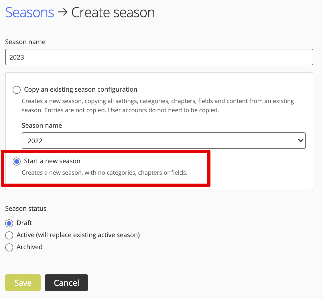 New season option