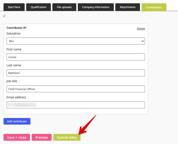 Submit entry button
