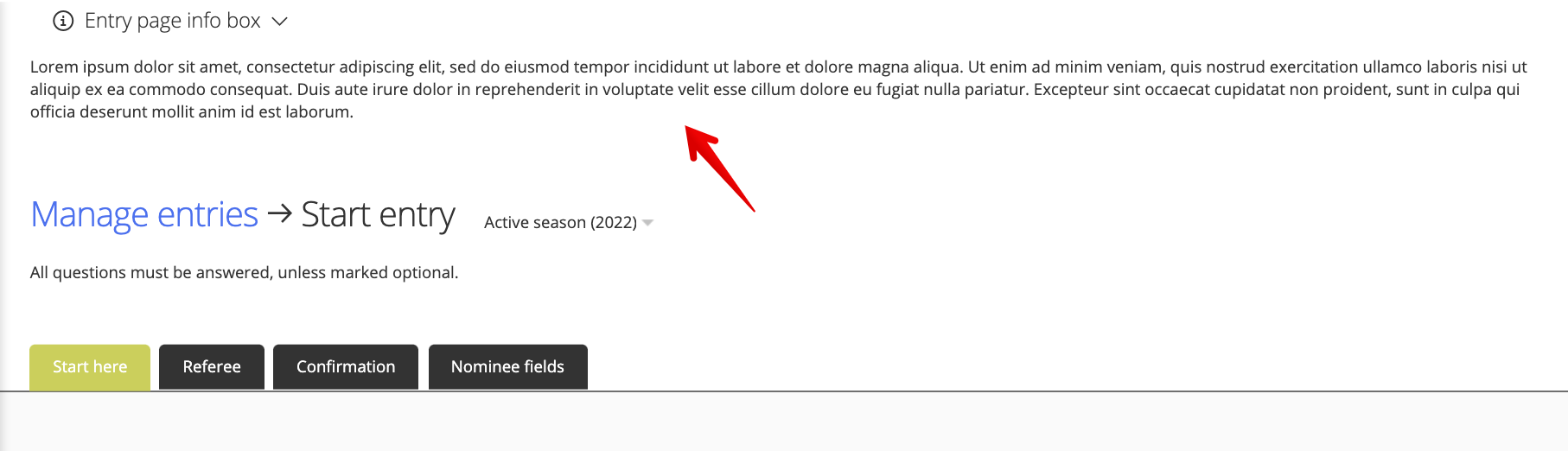 Entry form info box example