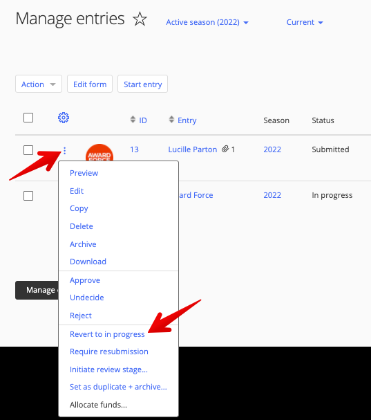 Revert option in ellipsis menu