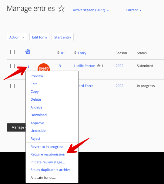 Require resubmission in ellipsis menu