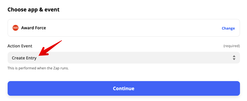 Create Entry action event