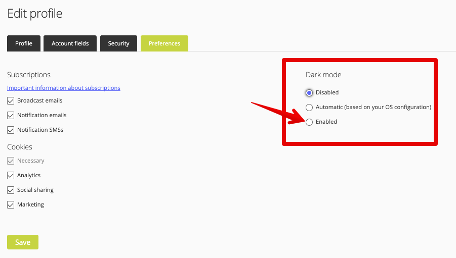 Dark mode toggle