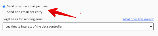 Send only one email per user radio button