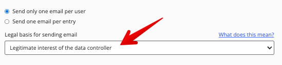 Legal basis for sending email drop-down