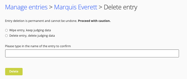 Permanent deletion of an entry example