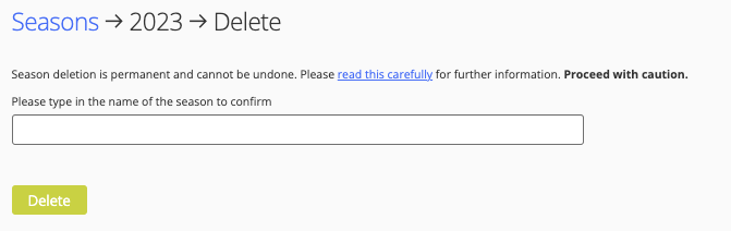 Permanent deletion of a season example