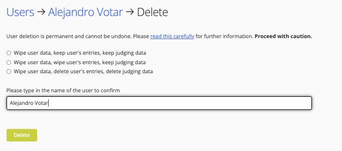 Permanent deletion of users example