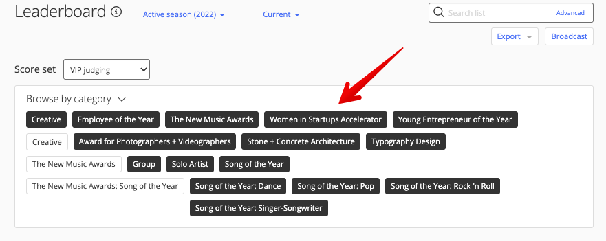 Browse by category filter view