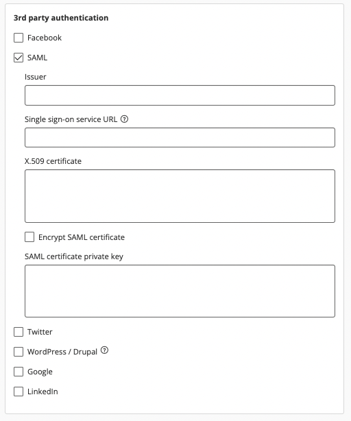 SAML requirements screenshot