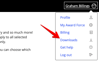Downloads option in profile drop-down