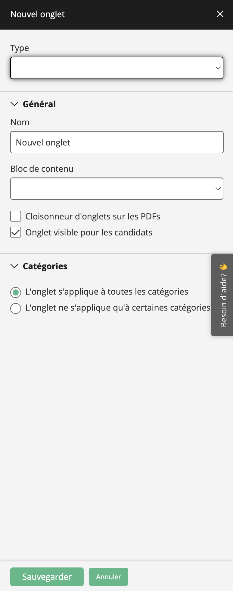 image montrant l'interface de configuration d'un onglet