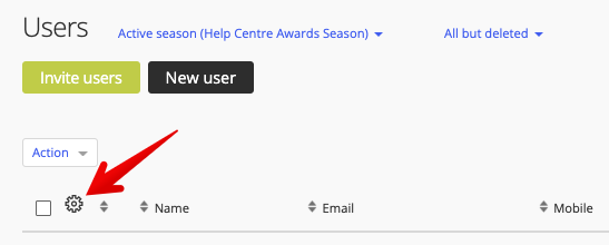 Cog icon to control list view in Users