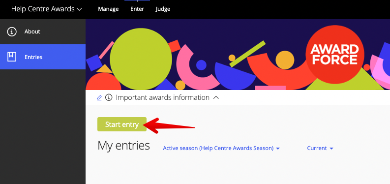 Start entry button
