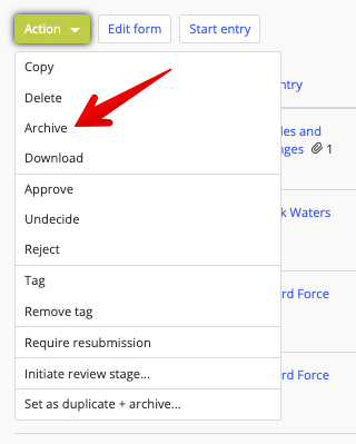 Archive option in Action drop-down