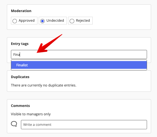 Key in and select tags in manager's view