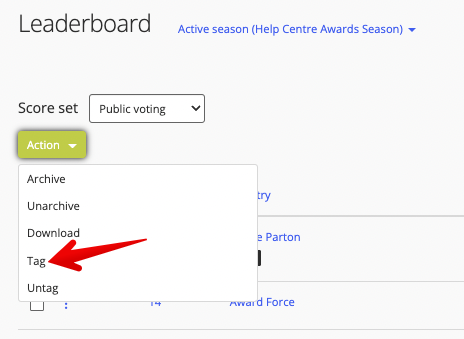 Select tag from Action drop-down