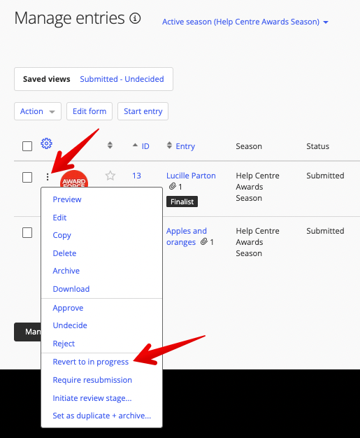 Revert to in progress option