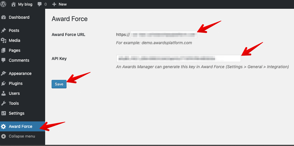 Wordpress API screen