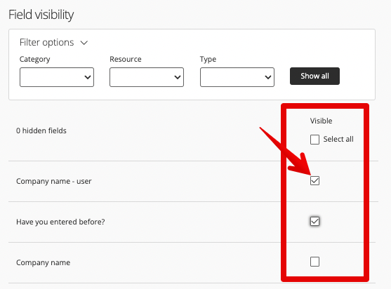 Field visibility checkbox