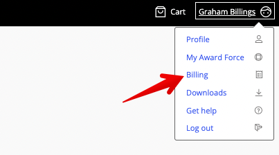 Billing option in profile drop-down