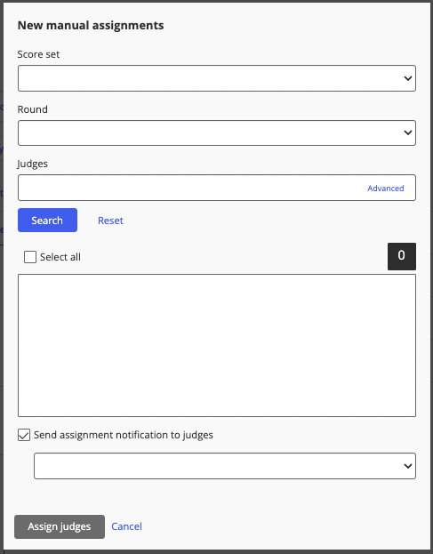 Assign judges popup